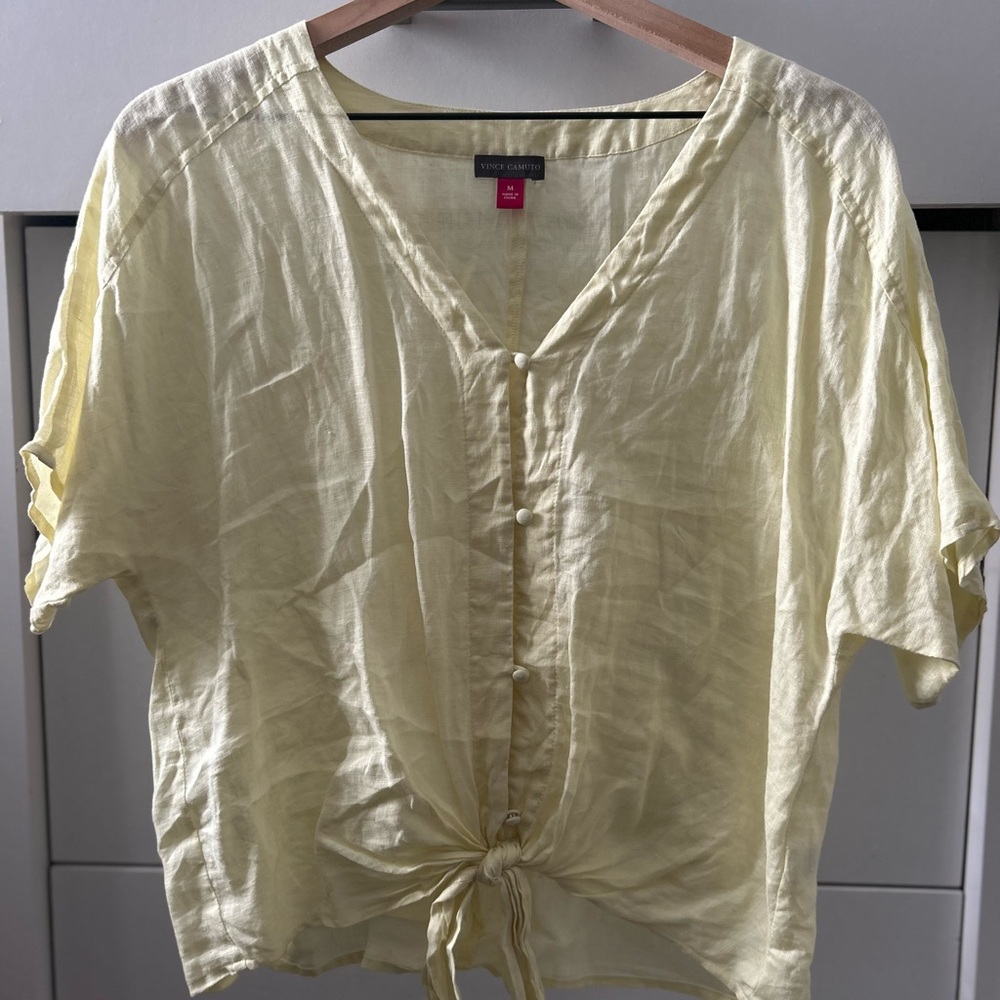 Vince Camuto Light Yellow Tie-Front Blouse - Picture 2 of 4